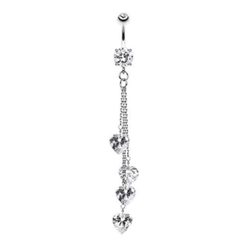 Clear Heart Crystal Drops Belly Button Ring