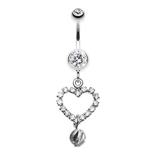 Clear Heart Glittering Ball Belly Button Ring