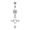 Clear Heart in Cross Belly Button Ring