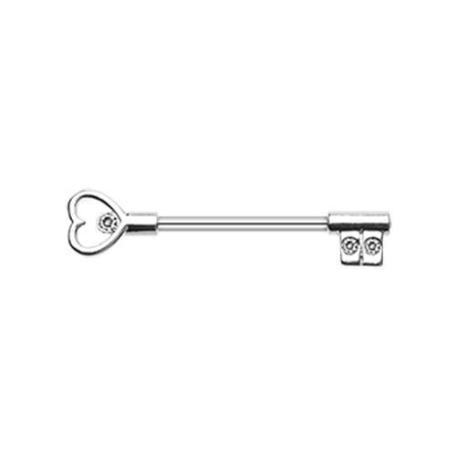 Clear Heart Key Nipple Barbell Ring - 1 Piece