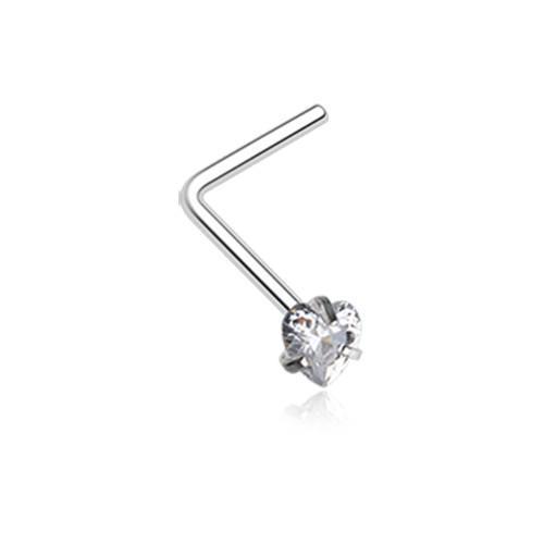Clear Heart Prong Set Gem Top L-Shaped Nose Ring