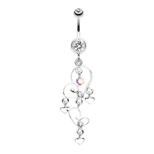Clear Hearts Curtail Crystalline Belly Button Ring