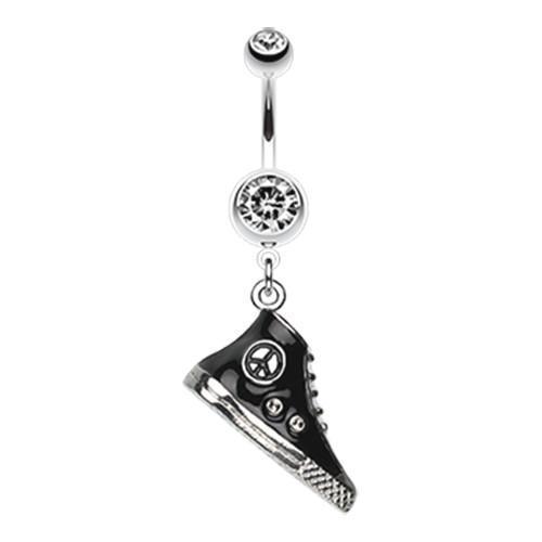 Clear High Top Peace Sneaker Charm Belly Button Ring
