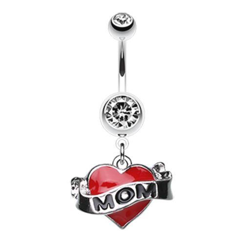 Clear I Love 'MOM' Belly Button Ring