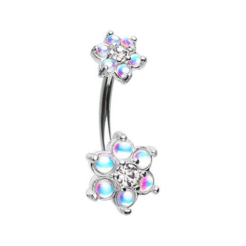 Clear Illuminating Spring Flower Sparkle Prong Set Belly Button Ring