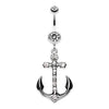 Clear Jeweled Anchor Belly Button Ring