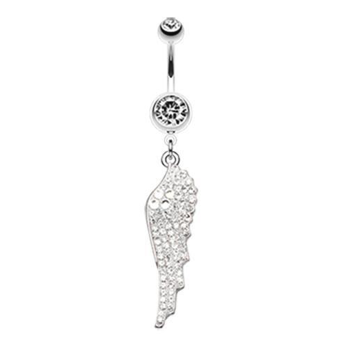 Clear Jeweled Angel Wing Sparkle Belly Button Ring
