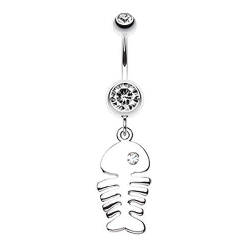 fish lure belly button rings Clear Jeweled Eye Fish Bone Dangle Belly Ring