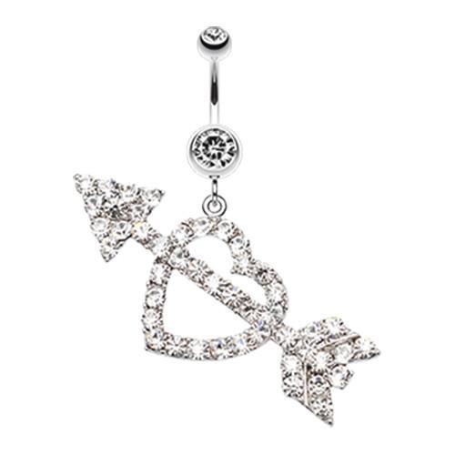 Clear Jeweled Heart Arrow Belly Button Ring Rebel Bod