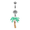 Clear Jeweled Palm Tree Dangle Belly Button Ring