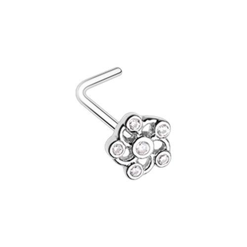 Clear Lavish Flower CZ L-Shape Nose Ring