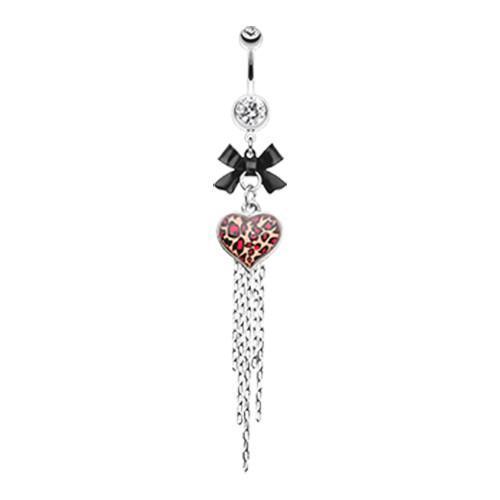 Clear Leopard Heart Bow-Tie Belly Button Ring