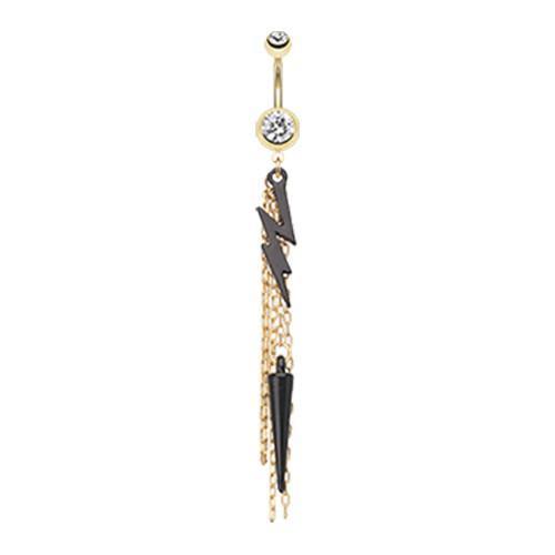 Clear Lightning Bolt Gold Chain Tassel Belly Button Ring