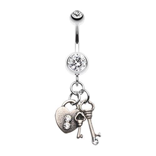 Clear Love Lock Down Belly Button Ring