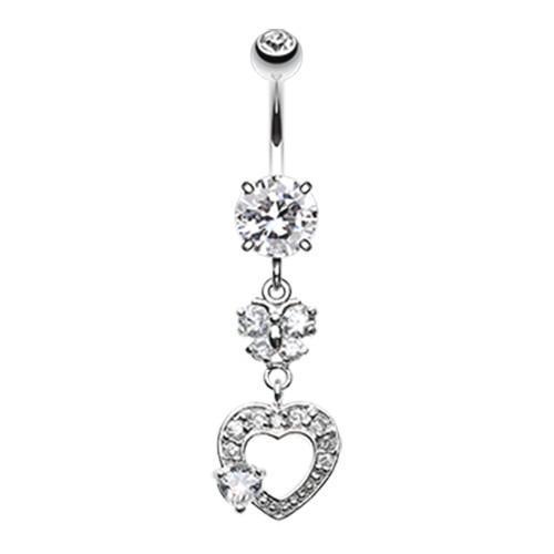 Belly Ring - Dangle Clear Luster Butterfly Heart Belly Button Ring -Rebel Bod-RebelBod