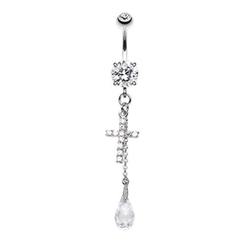 Clear Mini Cross Shimmer Belly Button Ring