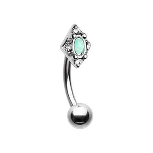 Clear/Mint Green Diamond Ornate Curved Barbell Eyebrow Ring