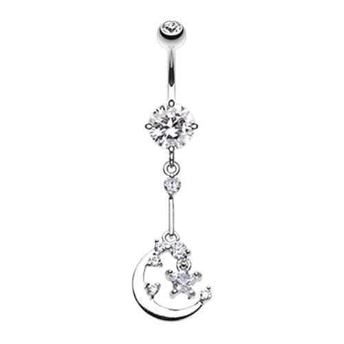 Clear Opulant Moon and Star Belly Button Ring