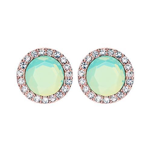 Clear/Pacific Opal Rose Gold Round Crown Faceted Jeweled Ear Stud Earrings - 1 Pair
