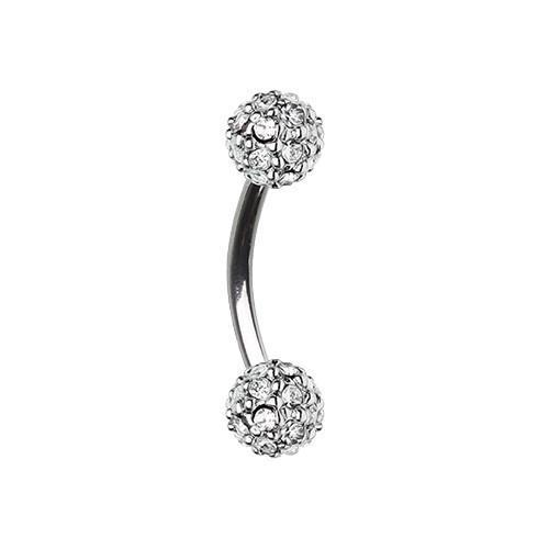 Clear Pave Diamond Full Dome Cluster Curved Barbell Eyebrow Ring