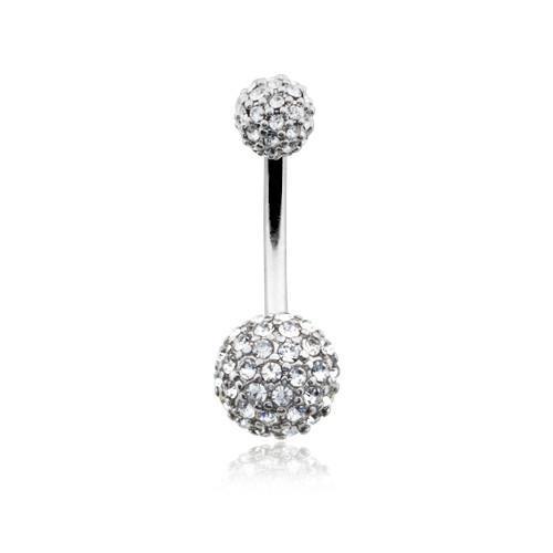 Clear Pave Half Dome Diamond Cluster Belly Button Ring