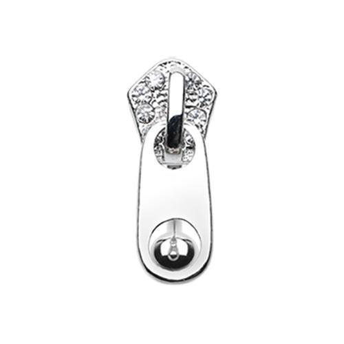 Clear Paved Gem Zipper Reverse Belly Button Ring