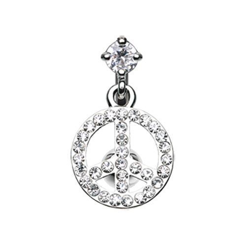 Clear Peace Bedazzled Reverse Belly Button Ring