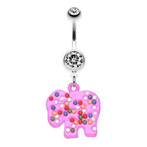 Clear/Pink Bright Elephant Sprinkle Belly Button Ring