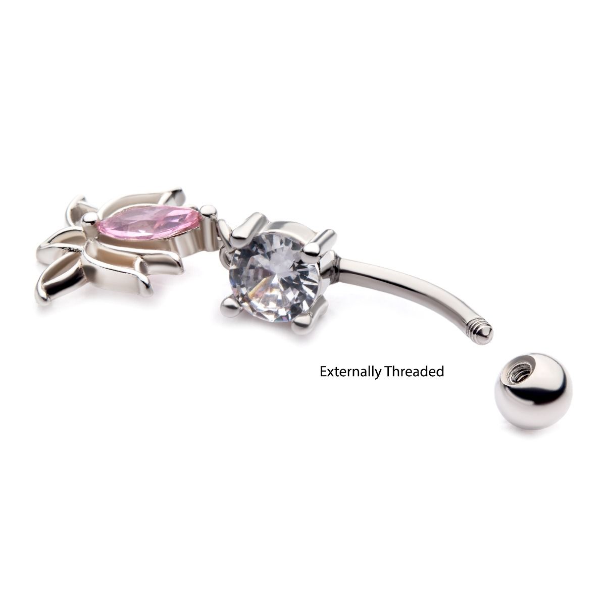 TBD-Belly Clear Pink CZ Lotus Dangle Navel -Rebel Bod-RebelBod