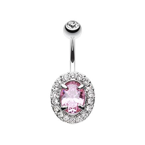 Clear/Pink Grand Sparkle Prong Gem Belly Button Ring