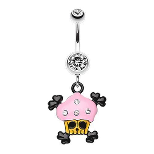 Clear Pirate Crossbones Cupcake Belly Button Ring