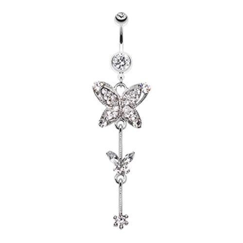 Belly Ring - Dangle Clear Precious Butterfly Sparkle Belly Button Ring -Rebel Bod-RebelBod