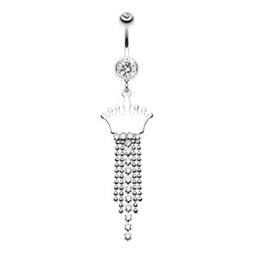 Clear Princess Crown Jeweled Belly Button Ring