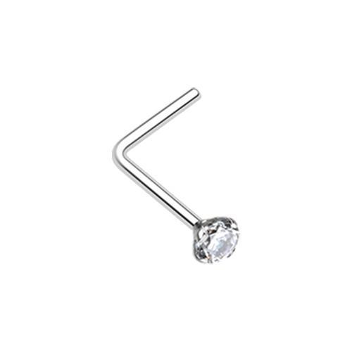 Clear Prong Set Gem Top L-Shaped Nose Ring