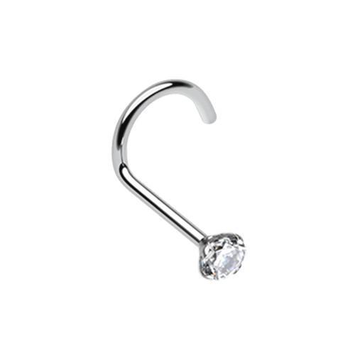 Nose Ring - Nose Screw Clear Prong Set Gem Top Steel Nose Screw Ring -Rebel Bod-RebelBod