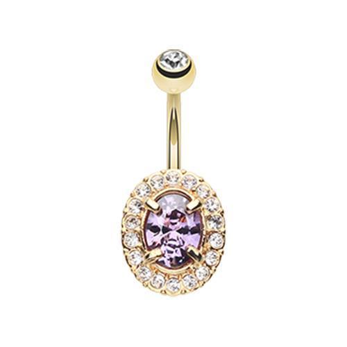 Clear/Purple Golden Sparkle Prong Gem Belly Button Ring