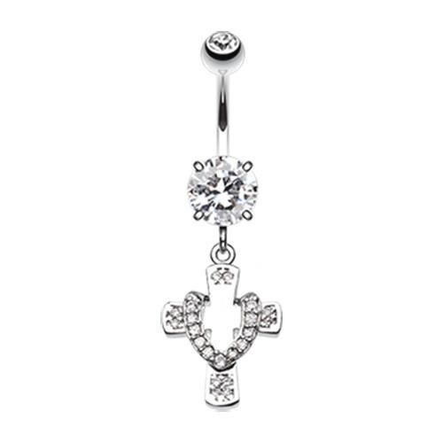Clear Radiant Cross Belly Button Ring