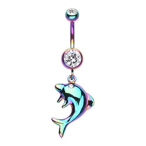 Clear Radiant Dolphin Jump Belly Button Ring