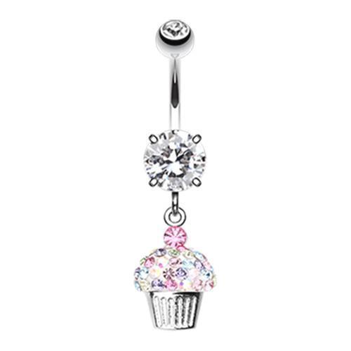 Clear/Rainbow Cupcake Delight Multi-Sprinkle Dot Dangle Belly Button Ring