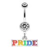 Belly Ring - Dangle Clear Rainbow Pride Dangle Belly Button Ring -Rebel Bod-RebelBod