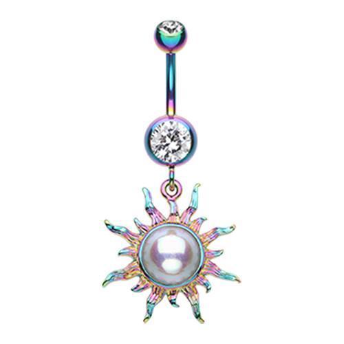 Clear/Rainbow Radiant Blazing Sun Belly Button Ring