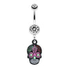 Clear/Rainbow Vibrant Mayan Tribal Skull Belly Button Ring