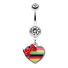 Clear Rasta Stripe Red Bow Heart Belly Button Ring