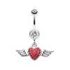 Clear/Red Angel Luster Heart Belly Button Ring