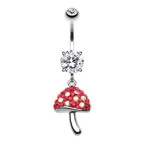 Belly Ring - Dangle Clear/Red Exotic Mushroom Multi-Sprinkle Dot Dangle Belly Button Ring -Rebel Bod-RebelBod