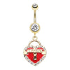 Clear/Red Golden Heart Lock Sparkle Belly Button Ring