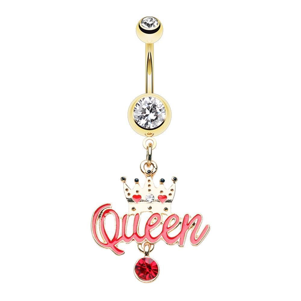 Belly Ring - Dangle Clear/Red Golden Queen Bee HBIC Belly Button Ring -Rebel Bod-RebelBod