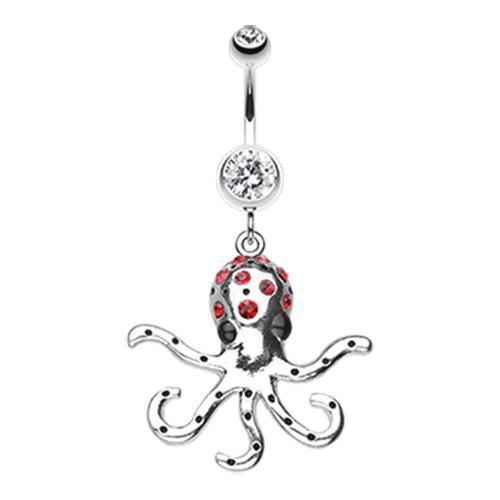 Clear/Red Octopus Sparkle Belly Button Ring