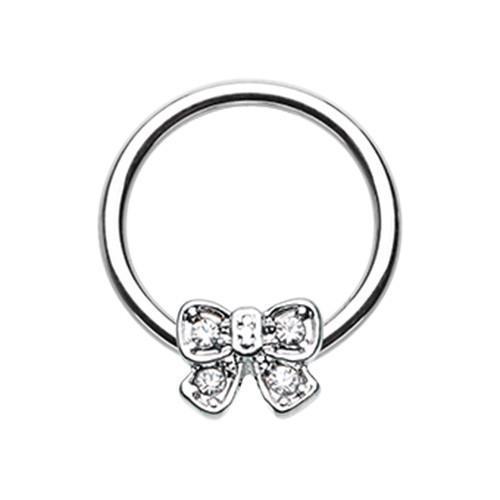 Clear Ribbon Bow Tie Captive Bead Ring