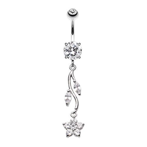 Clear Romantic Flower Belly Button Ring